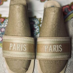 STUNAHOME Paris Woven Square Toe Slip On Low Block Chunky Heeled Sandals Beige 9